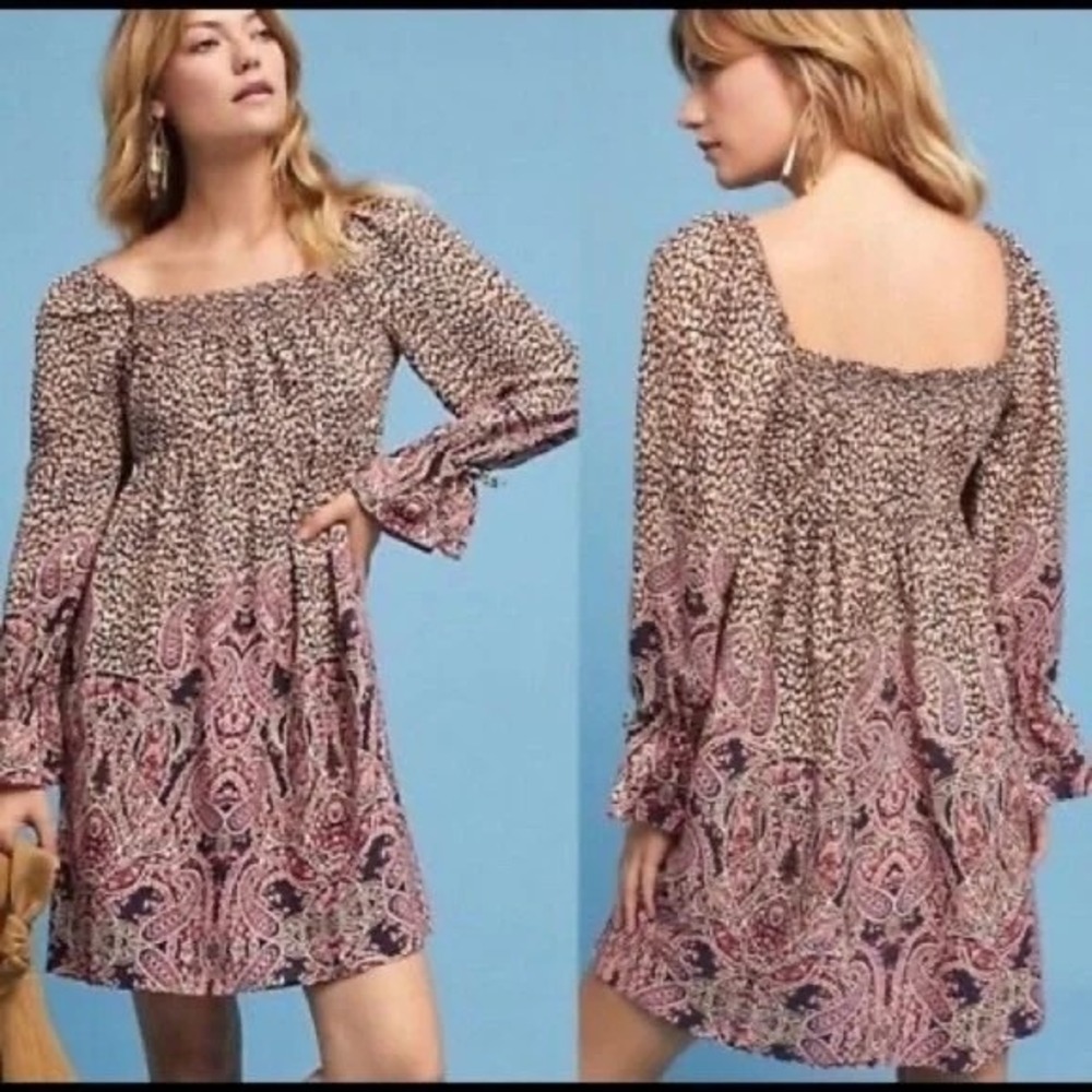 Maeve Anthropologie Boho Paisley Smocked Dress XS‎ Cottagecore Flowy